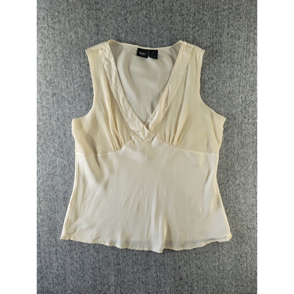 Vtg Mossimo 100% Silk V Neck Tank Top Womens XL Ivory Pleated Y2K Flaw